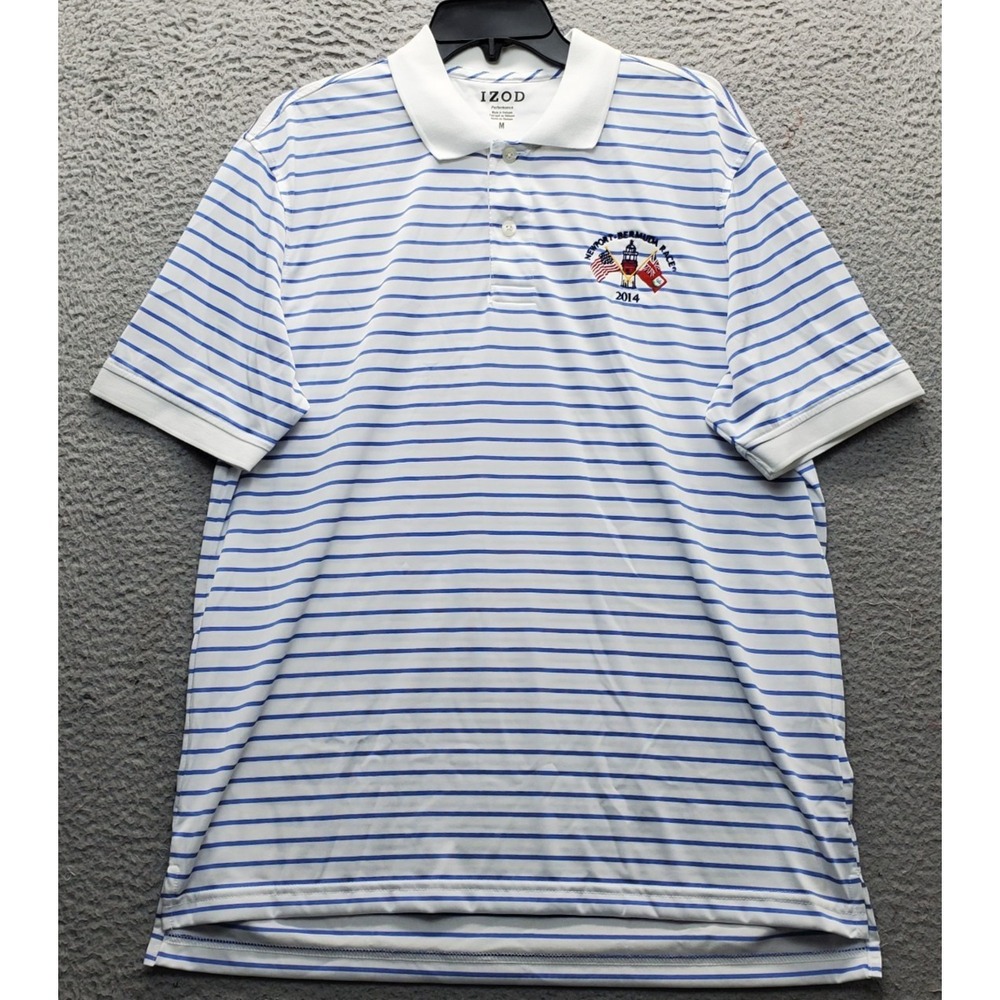 IZOD Polo Shirt Mens Medium Multi Striped Performance Newport Bermuda Race 2014